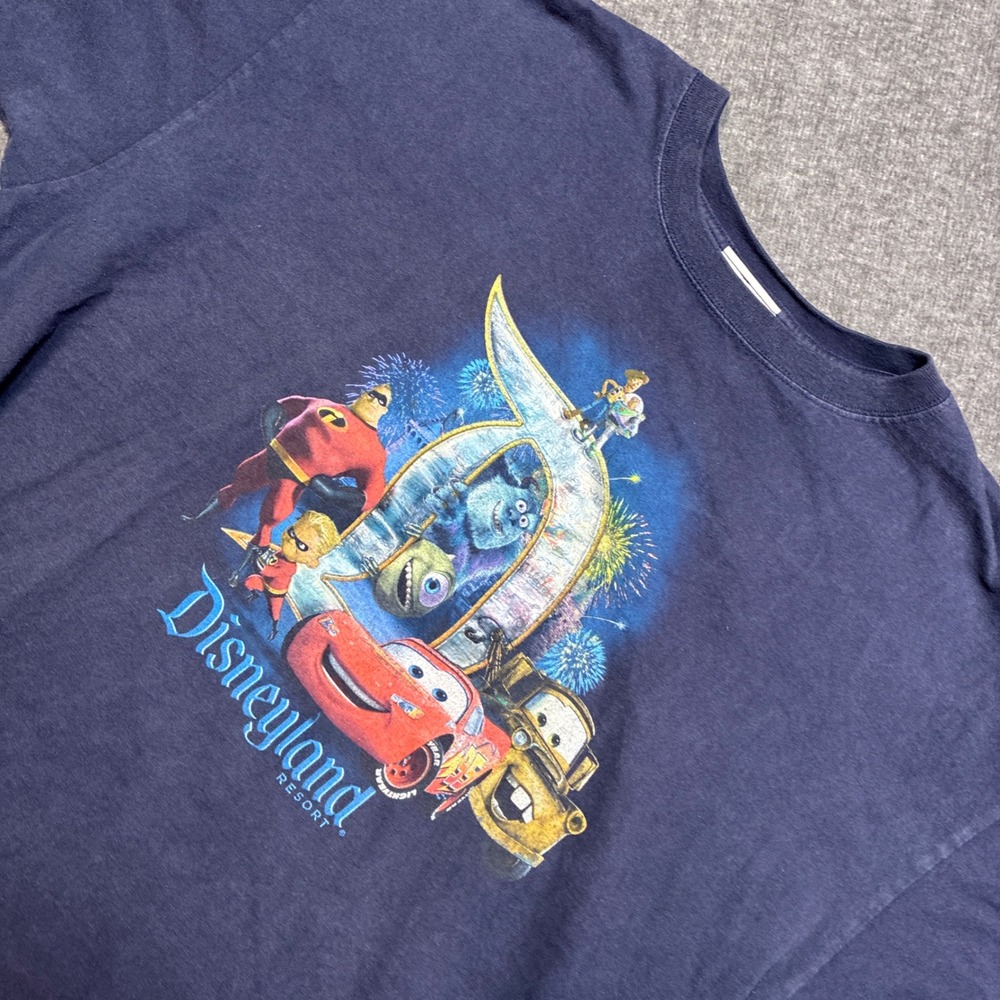 Disneyland Resort Pixar Graphic Shirt Men 2XL Blue Incredibles Cars Monsters Inc